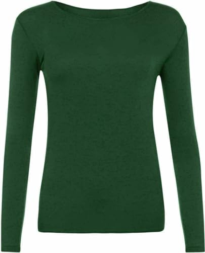 Gifts Choice Scoop Neck Long Sleeve T Shirts - Girls Lightweight Plain Round Neck T Shirt - Ladies Casual Wearing T-Shirts (Large, Bottle Green)
