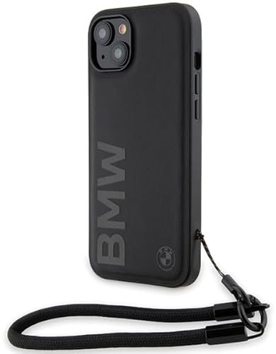 CG MOBILE BMW BMHCP15S23RMRLK Hülle für iPhone 15/14 / 13 6.1 Schwarz hardcase Signature Leather Wordmark Cord