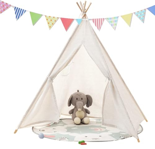 Camiraft Weiß Kinder Tipi Zelt,klassisches indisches Spielzelt für Kinder,Kinderzelte aus Baumwolle für Mädchen und Jungen mit Tragetasche,faltbares Spielhaus für drinnen oder draußen,Polyester