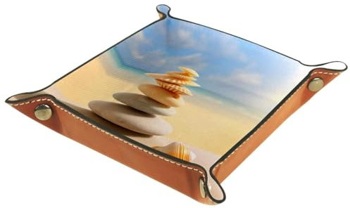YTYVAGT Desk Organizer,Valet Tray for Men and Women,Desk Accessories,4.5x1.18 in,Sea Shells Sand Stones