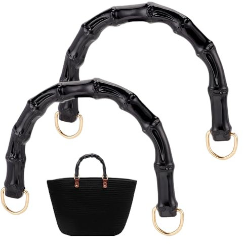 PH PandaHall 2 pezzo di Manici per Borse, Manici per Borsa In Plastica Imitazione Bambù Manico per Borsa A Forma di U Tracolla di Ricambio per Borsa con Chiusura Realizzare Borse All'Uncinetto, Nero