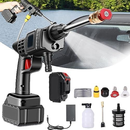 Idropulitrice Portatile,Max 90 Bar Idropulitrice Pulitore Portatile Senza Fili con Tubo da 5m e Accessori,10 Auto Possono Essere Lavate con una Singola Carica,Ideale per Auto Casa Giardino