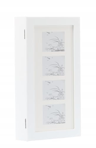 VBChome Hängender Schmuckschrank mit Innenspiegel 31 x 10 x 56 cm Weiß MDF-Möbelplatte Schmuck-Organizer Schmuckregale Wandschmuckschrank 4 Fotofächer