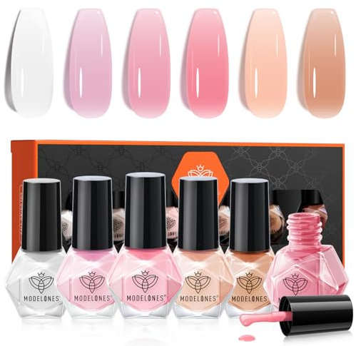 modelones Nagellack Set, 6PCS Nagellack Weiß Rosa