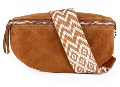 lePelou Bauchtasche aus Veloursleder, Wildleder Bauchtasche, Festival Tasche, Cross Body Tasche, Gürteltasche, Geschenk (Cognac 7, L)