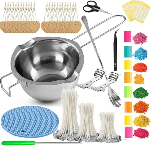 Kit de fabrication de bougies - Bol bain-marie - Pot à fondre - Bol à fondre - Pour fabrication de bougies - En acier inoxydable 304 - Pour bougies - Moule en silicone - 400 ml
