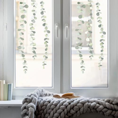 Wandtattoo Loft Fensterbild Eukalyptus Ranke Pflanze herunterhängend wiederverwendbar Fensteraufkleber Fensterdekoration Frühling, 2 Stück A4 Bogen