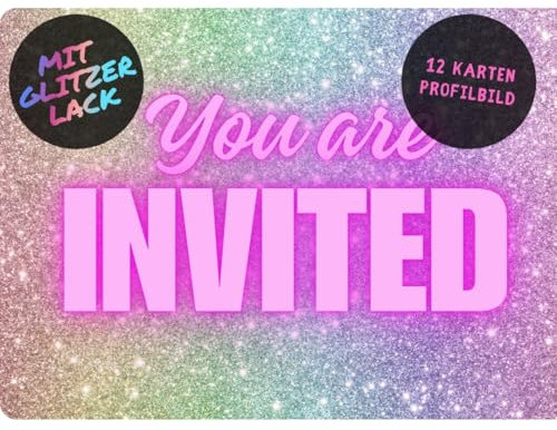 celebr8te 12x glitter party invitations - for girls' birthday parties - cool glitter birthday invitations with high-quality finish - Einladungskarten auf Englisch