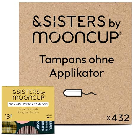Mooncup Non-Applicator Tampons - Sensitive Skin Safe - 432 Count, Regular | Plastic-Free, Organic Cotton Tampons to Prevent Irritation - Eco-Friendly, & Hypoallergenic for Comfort & Care