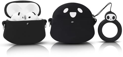LEWOTE Kompatibel mit Apple Airpods 4 Case schützende lustige Nette 3D Cartoon Cover Abdeckung mit Schlüsselbund[Papa Series] (Ghost Black)