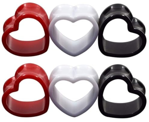 Longbeauty 8mm-22mm Acryl Tunnel Herz Ohrtunnel 6er Set Flesh Tunnel Plugs 3-Farben Schwarz Rot Weiß Fleshtunnels Expander Ohrschmuck Fashion Körperschmuck, Stil A, 8MM