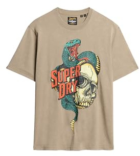 Superdry Herren Lockeres T-Shirt mit Biker-Rock-Grafik Geröstetes Cashewbraun XXXL