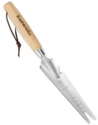 Eadwiella Unkrautstecher, Manuelle Unkrautstecher aus Edelstahl mit Messfunktion, Ergonomischen Holzgriff, zur Einfachen Entfernung und Transplantation Von Unkraut, GemüSe, Blumen Usw. gartengeräte