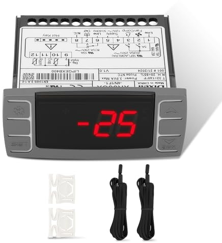 Regolatori di temperatura per Dixell XR06CX-4N1F1, termostato digitale programmabile con sonda sensore, adatto per frigoriferi/congelatore commerciali da 120 V 50-60 Hz (include hardware di montaggio)