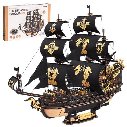 ROKR Seepferdchen Barke MCB02 3D Puzzle Holz Modellbausatz Erwachsene Bauen Schiffsmodell Bausatz Holz Basteln Dekoration Einzigartig Geschenk für Männer