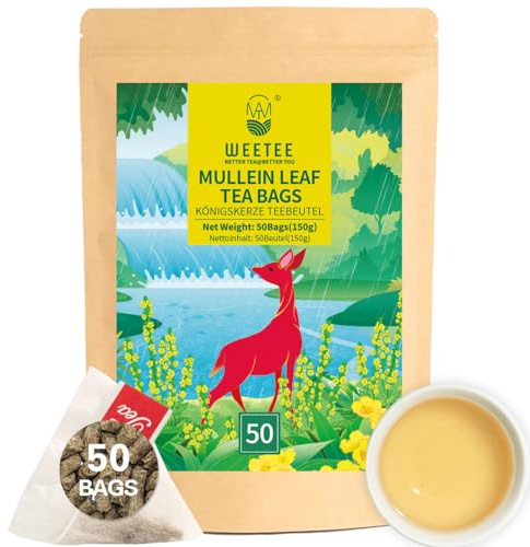 WEETEE Königskerze Tee Beutel, 3g X 50 Mullein Leaf Tea Bags, hergestellt aus 100% reinen Königskerze Blättern, nnatürlicher koffeinfreier Kräutertee