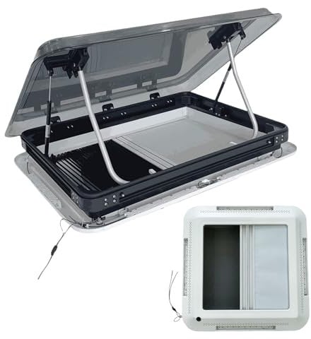Wohnmobil Dachluke/Dachfenster/Dachhaube Mit Belüftung 40×40/70×50 cm – Integrierte Verdunkelungs- & Insektenschutzrollos, 12v LED-Beleuchtung,Für Camper, Wohnwagen, Caravan, Boot(40x40cm)