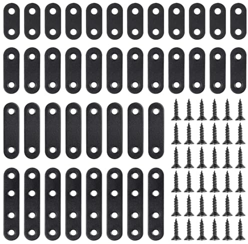 Yooyan 40 conectores planos – Conector de madera de acero inoxidable, placas de conexión de chapa perforada, pinzas de hierro plano, conectores de metal para tableros de mesa para reparaciones