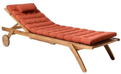 Beliani Tumbona de jardín Patio Piscina de Madera Natural con cojín Rojo Cesana