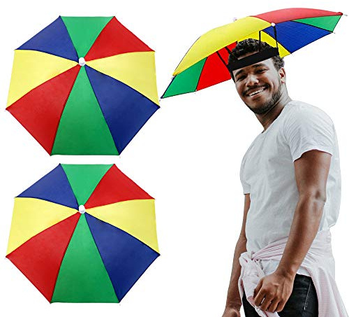 BOFUNX 2 Stücke Regenschirmhut Regenbogen Kopfschirm Regenschirm Hut Sonnen- und Regenschutz für Outdoor Strand Angeln