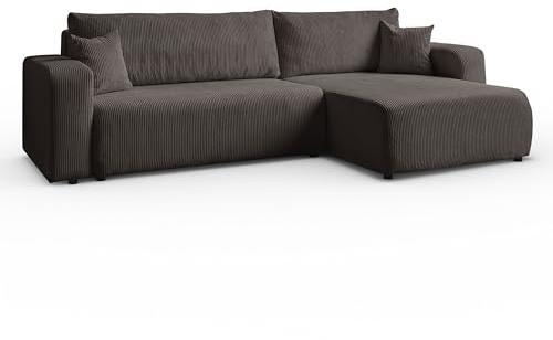 Margaret Hadas24 Ecksofa L-Form Sofia 277 x 143 cm mit Schlaffunktion & Bettkasten – modernes Cord Sofa, Schlafsofa, Schlafcouch – Bequeme Wohnlandschaft mit Stauraum, universale Seite (Hellbraun)