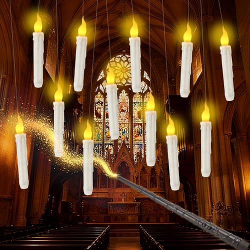 WOWDSGN Schwimmende Kerzen mit Zauberstab-Fernbedienung, 12 Stück Magische schwimmende Halloween-Kerzen, Flammenlose, Flackernde LED Stabkerzen Hängekerzen für Halloween, Weihnachten, Party Dekoration