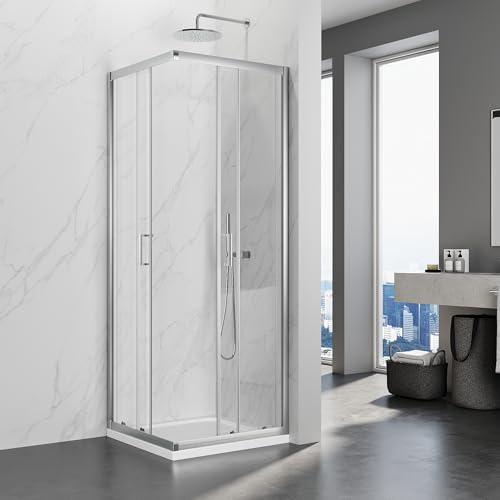 SIRHONA Cabine de Douche 70x70x195 cm Coulissante à Double Ouverture, Porte de Douche en Verre à Deux Panneaux Fixes avec Verre Transparent de 5 mm, Réglable d'un seul côté 20 mm