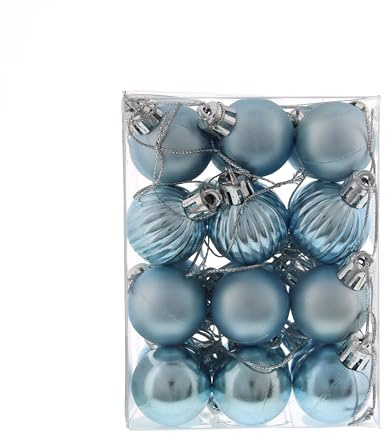 Festive Productions Christmas Tree Baubles – 24 x 3 cm Mixed Finish in Ice Blue – Shiny, Matt & Pumpkin Hanging Ornaments – Shatterproof Christmas Tree Decorations for a Stylish Festive Display