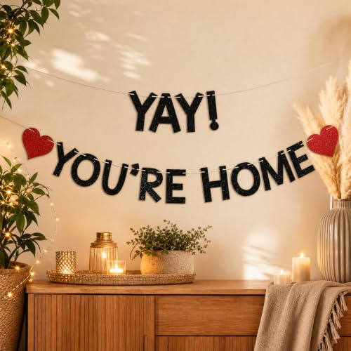 Yay! You're Home! Banner - Welcome Back to Home Sign, Family Reunion Party Bunting Sign, Welcome Home Party Decorations