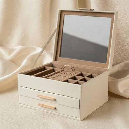 Harfi Luxury White 3-Tier PU Leather Jewellery Organizer Box – Multi-Functional Jewellery Storage Solution