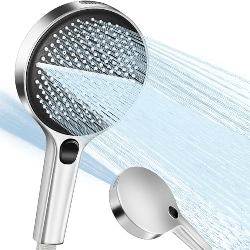 Soffione Doccia Alta Pressione Doccino per Doccia Grande 150mm 4 Modalità di Getto Doccetta per Doccia Ugello in Silicone Soffione Doccia Risparmio Idrico -Universale (Argento)