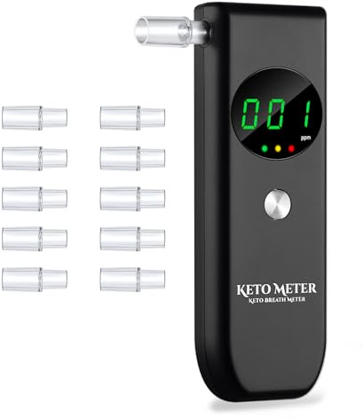 Ketone Breath Analyzer Professional Breath Ketone Meter New Upgraded Ketone Breath Breathalyzer, High Accuracy Ketone Meter Tracing Diet & Ketosis Status with 10 Mouthpieces (Black)