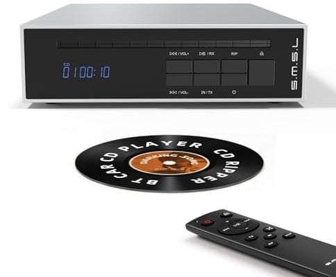 SMSL PL20 HiFi CD Player for Home, CD Ripper, Bluetooth Car CD Players, 2*CS43131 Chip, USB Drive/Bluetooth Input RCA/BT/3.5mm/4.4mm Balanced/Optical/Coaxial Digital Output, Black (Silver)