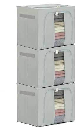 GQC Aufbewahrungsbox mit Deckel, 3 (40L)Stück Kleideraufbewahrung & Organisation, Aufbewahrungstasche Schrank Organizer, Faltbar Umzugskartons Kleiderschrank mit Griff Boxen Aufbewahrung, 40*30*32cm