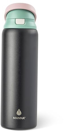 Manna Hydra Stainless Steel Insulated Water Bottle with 2-in-1 Lid - 32 Oz - Onyx