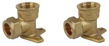 TC Brass Compression Wall Plate Elbow 15mm x 1/2'' Female for Plumbing Fittings & Outside tap - Pair