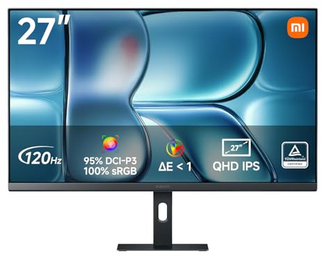 XIAOMI A27Qi 2026 27 Inch QHD 2K Monitor, 120Hz, HDR10, IPS, 100% sRGB | 95% DCI-P3, △E < 1, TÜV Hardware Low Blue Light Certification (2560 x 1440/HDMI 2.0/DP 1.4)