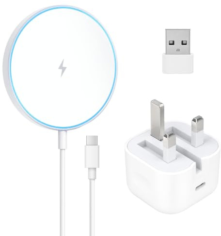15W Magnetic Wireless Charger for Magsafe iphone Fast Charger USB C | with 20W Charge Plug for iPhone 17 16 15 14 13 12 Pro Max Air Plus AirPods Fast Charging Pad Magnetic Phone Charger