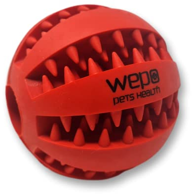 WEPO Zahnpflegespielzeug Hund - Ø 7cm rot - Dog Ball - Ball Zähne Hund - Hunde Kauspielzeug - Kauball für Hunde mit Noppen aus Naturkautschuk - Sichtbar gesünderes Zahnfleisch und Zähne