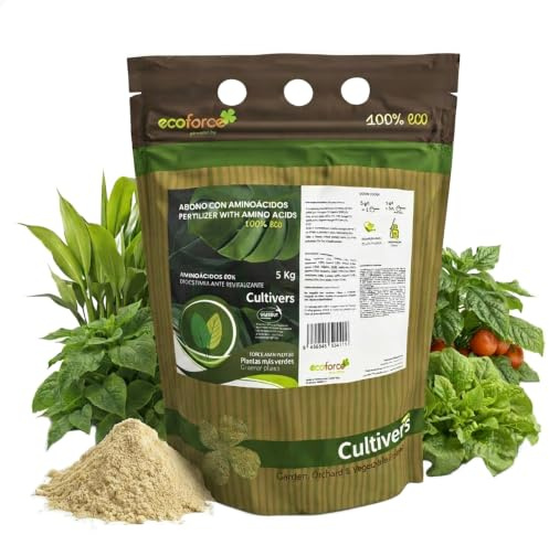CULTIVERS Kraft-Nitro 5 kg. Dünger - Aminosäure-Düngemittel + Eisen Hochkonzentrationsprodukt mit ökologischer Registrierung Stärkere und schwarze Pflanzen (frei von Nährstoffmangel).