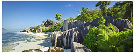 Bilderwelten Top Maritim Glasbilder Wandbild Kunstdruck 50 x 125 cm, Traumstrand Seychellen