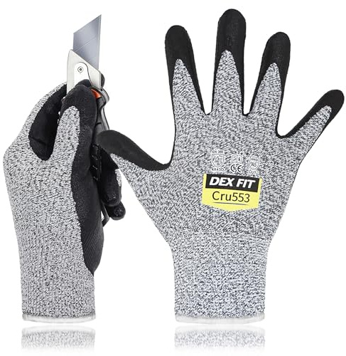 DEX FIT Level 5 Cut Resistant Gloves Cru553, 3D-Comfort Stretchy Fit, Power Grip, Professional Grade, Thin, Touch-Screen Compatible, Durable, Machine Washable, Itch-Free, Grey 7 (S) 3 Pairs