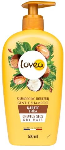 LOVEA - Shampooing Douceur - a Base de Karité - Hydrate, Nourrit & Protège - Cheveux Secs & Abimés - Fabriqué en France - 500ml