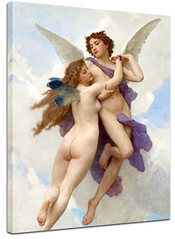 Bilderdepot24 Bild auf Leinwand | William Adolphe Bouguereau - Amor und Psyche in 60x80 cm als Wandbild | Wand-deko Dekoration Wohnung alte Meister | NEU-180229-60x80-amor