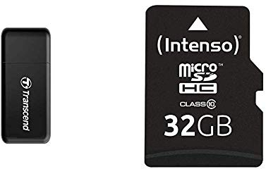 Transcend USB 3.0 / 3.1 Gen 1 Multifunktionskartenleser TS-RDF5K, schwarz & Intenso Micro SDHC 32 GB Class 10 Speicherkarte inkl. SD-Adapter
