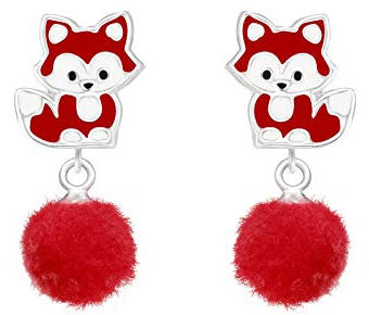 Monkimau Mädchen Ohrringe Fuchs Ohrstecker aus 925 Sterling Silver echt Silber mit Bommel