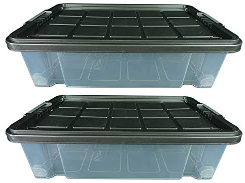 Novaliv 2x Euroboxen mit Deckel Rollen 45l 61x40x27 transparent Grau Anthrazit Aufbewahrungsboxen Groß light Stapelboxen Kisten Boxen Kunststoffkiste Lagerbox Spielzeugbox