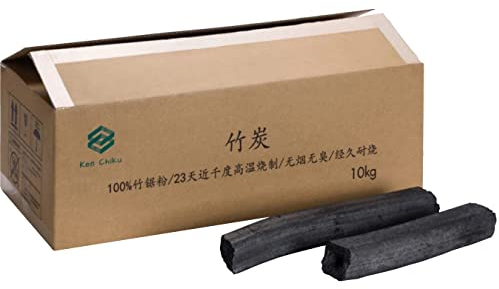 Ken Chiku - Bamboo Charcoal 10Kg | Briquettes Perfect For BBQ | Long Burn Time | Smoke Free and Odorless | Restaurant Quality Charcoal | Easy Burning For Grills