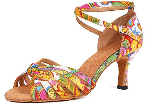 SWDZM Scarpe da Ballo Latino Americano Donna Stivali da Ballo Salsa e Bachata Tango da Sala,L354,Colorato,Tacco-7.5CM,EU 38