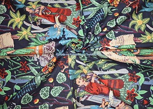Indischer handgefertigter schöner Designdruck, Kurti Sanganer Jaipuri, ethnisch, natürliche Baumwolle, einzigartig, laufend, schöne Handvoile, Bastelstoff, Meterware (schwarz, 03 Yards)